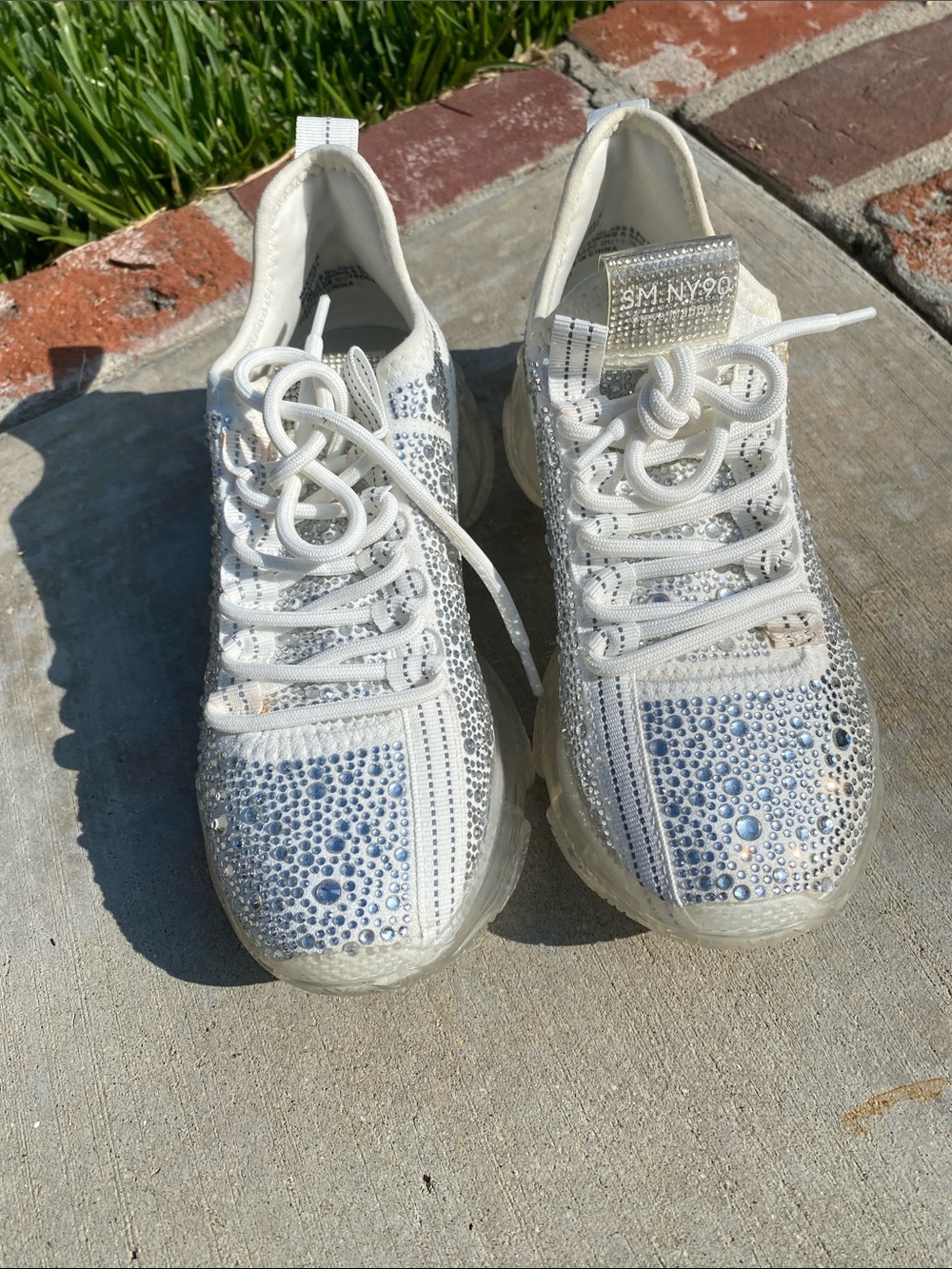 Steve Madden White Crystal Embellished Chunky Sneakers - Picture 7 of 16